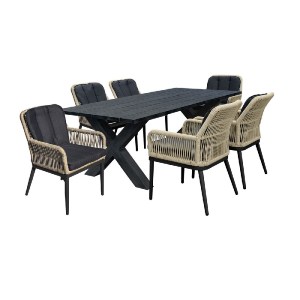 woo-47898 ALLEY SET ΤΡΑΠΕΖΑΡΙΑ ALU ΑΝΘΡΑΚΙ-ROPE ΦΥΣΙΚΟ: ΤΡΑΠΕΖΙ 180X94 + 8 ΠΟΛΥΘΡΟΝΕΣ ΜΕ ΜΑΞΙΛ