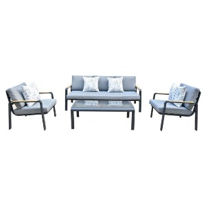 woo-47931 LATINO SET ΣΑΛΟΝΙ ΚΗΠΟΥ 4ΤΕΜ, ΑΛΟΥΜΙΝΙΟ ΜΑΥΡΟ, ΜΑΞΙΛΑΡΙΑ ΓΚΡΙ, ΓΥΑΛΙ ΜΑΥΡΟ