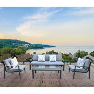 woo-47932 LATINO SET ΣΑΛΟΝΙ ΚΗΠΟΥ 4ΤΕΜ, ΑΛΟΥΜΙΝΙΟ ΜΑΥΡΟ, ΜΑΞΙΛΑΡΙΑ ΓΚΡΙ, ΓΥΑΛΙ ΜΑΥΡΟ