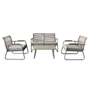 woo-47940 ROCCO SET ΣΑΛΟΝΙ ΚΗΠΟΥ 4ΤΕΜ, ΜΕΤΑΛΛΟ ΜΠΕΖ, ROPE WICKER ΜΠΕΖ, ΜΑΞΙΛ.ΜΠΕΖ, ΓΥΑΛΙ ΜΠΕΖ