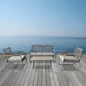 woo-47941 ROCCO SET ΣΑΛΟΝΙ ΚΗΠΟΥ 4ΤΕΜ, ΜΕΤΑΛΛΟ ΜΠΕΖ, ROPE WICKER ΜΠΕΖ, ΜΑΞΙΛ.ΜΠΕΖ, ΓΥΑΛΙ ΜΠΕΖ