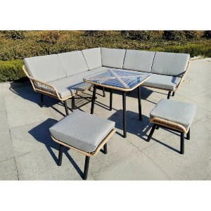 woo-47971 SALSA CORNER ΣΑΛΟΝΙ-ΚΑΘΙΣΤΙΚΟ: ΤΡΑΠΕΖΙ + ΚΑΝΑΠΕΣ ΓΩΝΙΑ + 2 ΣΚΑΜΠΟ, ΜΕΤΑΛΛΟ-WICKER ΦΥΣΙΚΟ