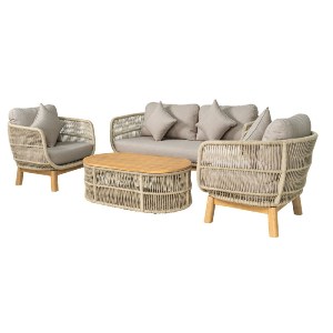 woo-48061 MARK SET ΣΑΛΟΝΙ ΚΗΠΟΥ 4ΤΕΜ, ACACIA ΦΥΣΙΚΟ, ΜΑΞΙΛΑΡΙΑ ΜΠΕΖ ROPE WICKER ΜΠΕΖ