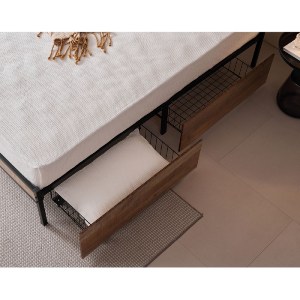 woo-48083 PALLET ΚΡΕΒΑΤΙ ΔΙΠΛΟ-ΣΥΡΤΑΡΙΑ, ΓΙΑ ΣΤΡΩΜΑ 160X200CM, ΜΕΤΑΛΛΟ ΒΑΦΗ ΜΑΥΡΟ, ANTIQUE OAK