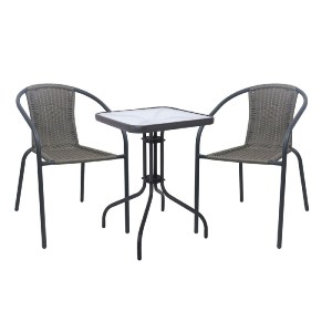 woo-48716 BALENO-W SET ΚΗΠΟΥ - ΒΕΡΑΝΤΑΣ: ΤΡΑΠΕΖΙ + 2 ΠΟΛΥΘΡΟΝΕΣ ΜΕΤΑΛΛΟ ΑΝΘΡΑΚΙ, WICKER MIXED GREY