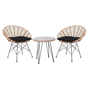 woo-48832 SALSA CORAL COFFEE SET ΚΗΠΟΥ ΜΕΤΑΛΛΟ ΜΑΥΡΟ - ΓΥΑΛΙ - WICKER ΦΥΣΙΚΟ: ΤΡΑΠΕΖΑΚΙ+2 ΠΟΛΥΘΡΟΝΕΣ