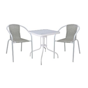 woo-50607 BALENO-W SET ΚΗΠΟΥ - ΒΕΡΑΝΤΑΣ: ΤΡΑΠΕΖΙ + 2 ΠΟΛΥΘΡΟΝΕΣ ΜΕΤΑΛΛΟ ΑΣΠΡΟ, WICKER BEIGE