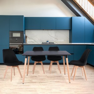 woo-51011 MARTIN SET ΤΡΑΠΕΖΑΡΙΑ: ΤΡΑΠΕΖΙ + 4 ΚΑΡΕΚΛΕΣ, MDF ΜΑΥΡΟ - ΟΞΙΑ ΦΥΣΙΚΟ, ΥΦΑΣΜΑ ΜΑΥΡΟ