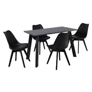 woo-51468 MARTIN SET ΤΡΑΠΕΖΑΡΙΑ: ΤΡΑΠΕΖΙ + 4 ΚΑΡΕΚΛΕΣ, MDF GREY WALNUT, ΜΕΤΑΛΛΟ-ΞΥΛΟ-PP ΚΑΙ PU ΜΑΥΡΟ